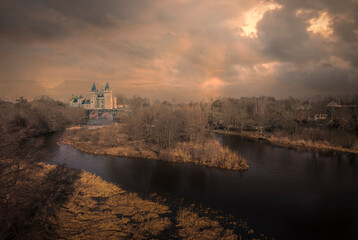 Mysterious landscape in the light of the setting sun.
