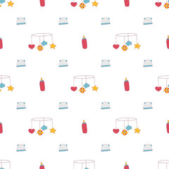 Vector seamless pattern with pacifier and toys. mother's day pattern
