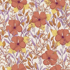 Trendy floral design. Blooming meadow background. Vector seamless spring floral pattern.