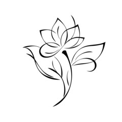 ornament 2282. one stylized blooming flower with large petals on a stem with leaves. graphic decor