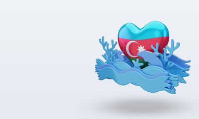 3d ocean day Azerbaijan love flag rendering right view