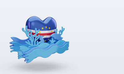 Naklejka premium 3d ocean day Cape Verde love flag rendering left view