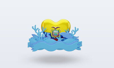 3d ocean day Ecuador love flag rendering front view