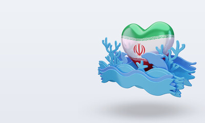 3d ocean day Iran love flag rendering right view