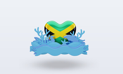 3d ocean day Jamaica love flag rendering front view