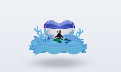 3d ocean day Lesotho love flag rendering front view