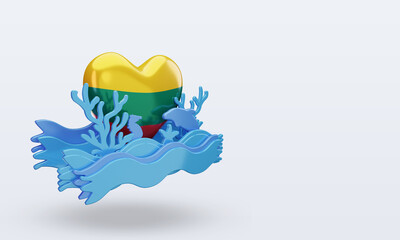 3d ocean day Lithuania love flag rendering left view