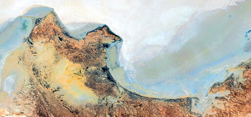 abstract landscape of the deserts of Africa from the air emulating the shapes and colors of the Eagle,  Genre: Abstract a fossil worm, from the abstract to the figurative