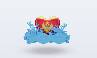 3d ocean day Montenegro love flag rendering front view