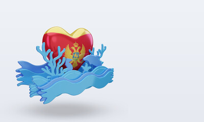 3d ocean day Montenegro love flag rendering left view