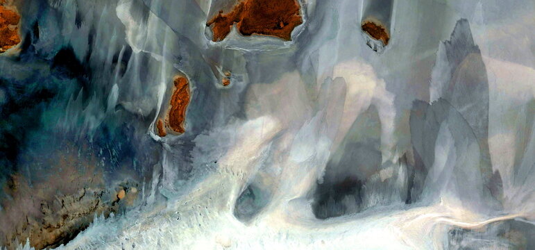 abstract landscape of the deserts of Africa from the air emulating the shapes and colors of when the ice melts, Genre: Abstract Naturalism, from the abstract to the figurative