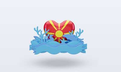 3d ocean day North Macedonia love flag rendering front view