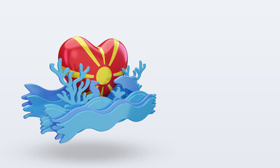 3d ocean day North Macedonia love flag rendering left view