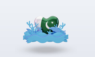 3d ocean day Pakistan love flag rendering front view