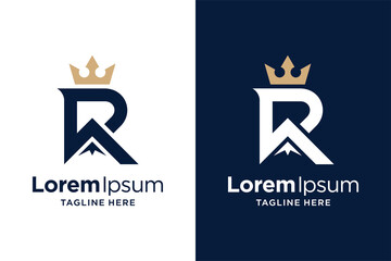 Letter r logo design with mountain and crown - obrazy, fototapety, plakaty