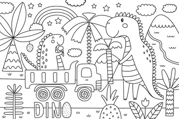 Big coloring poster for kids. Coloring poster with dinozaur © Alina