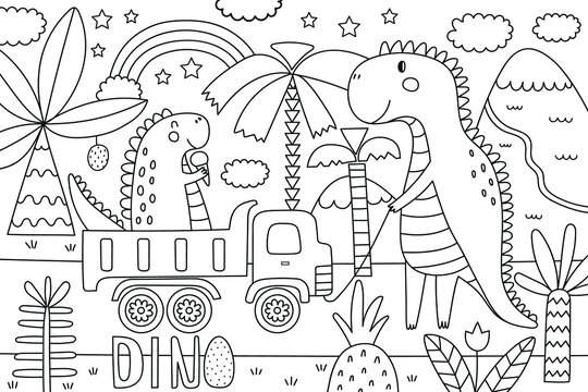Big coloring poster for kids. Coloring poster with dinozaur