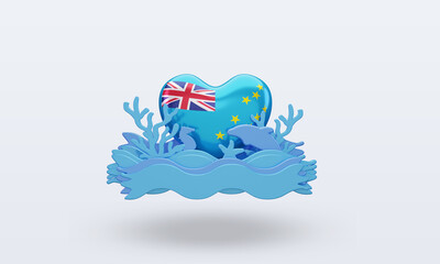 3d ocean day Tuvalu love flag rendering front view
