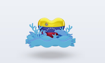 3d ocean day Venezuela love flag rendering front view