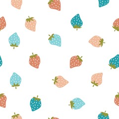 Vector seamless bright pattern strawberry  on a white background. Doodle in fresh fruit healthy food style.