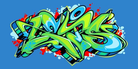 Green And Blue Abstract Word Lets Graffiti Style Font Lettering Vector Illustration Template