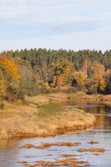 Beautiful landscape photography of river wenta flowing through corners with trees in autumn.