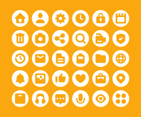 Simple set of 30 Interface icons in circular glyph style