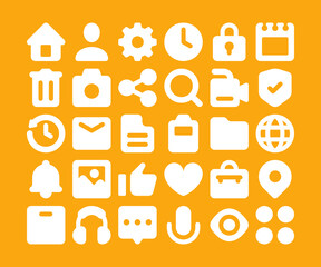 Simple set of 30 Interface icons in rounded glyph style