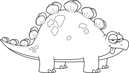 Outlined Stegosaurus Dinosaur Cartoon Character. Vector Hand Drawn Illustration Isolated On White Background