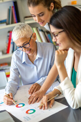 Group of successful business women working together in office. Business people meeting concept.