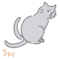 しっぽを地面に叩くように振る猫のイラスト