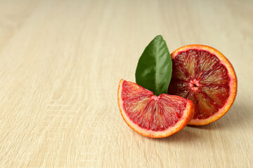 Concept of citrus with red orange, space for text