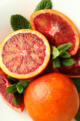Concept of citrus with red orange, close up