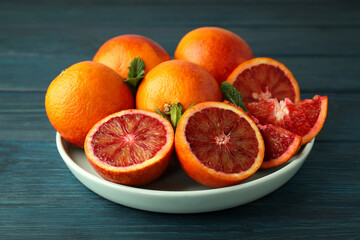Concept of citrus with red orange, close up