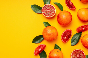 Concept of citrus with red orange, space for text