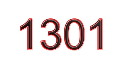 red 1301 number 3d effect white background