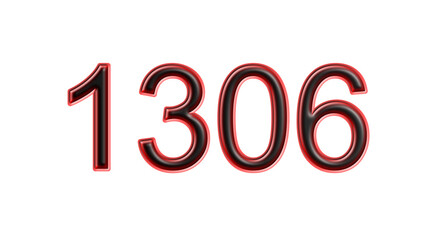 red 1306 number 3d effect white background