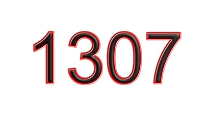 red 1307 number 3d effect white background