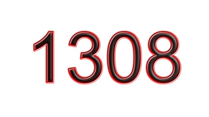 red 1308 number 3d effect white background