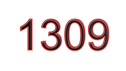 red 1309 number 3d effect white background