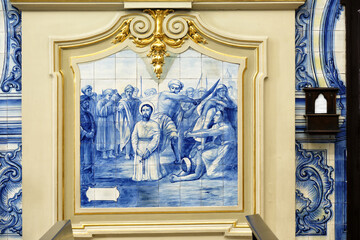 religious panels of Azulejos inside the igreja do Carvalhido, Heart of Jesus, in Porto, Portugal