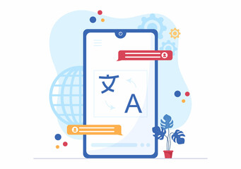 Translator or Translation Language Illustration. Say hello in Different Countries and Multilingual International Communication Cartoon Design © denayune