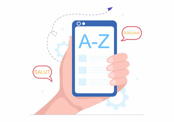 Translator or Translation Language Illustration. Say hello in Different Countries and Multilingual International Communication Cartoon Design © denayune