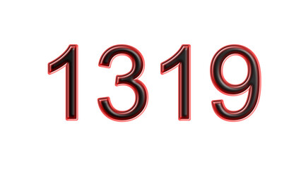 red 1319 number 3d effect white background