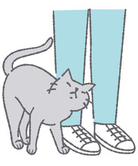 人の足に擦り寄る猫のイラスト
