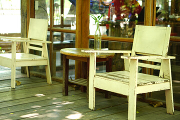 Wooden table for relaxing in the coffee shop