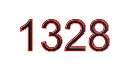 red 1328 number 3d effect white background