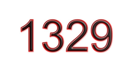red 1329 number 3d effect white background