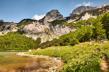 Naklejka premium Balkan, Herz See, Seeufer, wandern, Einsamkeit.