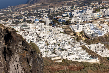 The whitewashed town of Fira on Santorini island, Cyclades, Greece